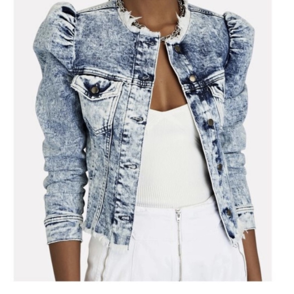 Retrofete Blue Cropped Jean Jacket with Classic Collar and Distressed Hem